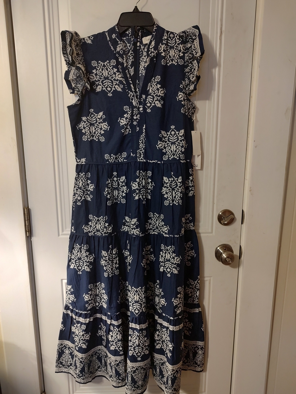 CeCe Navy and White Printed Maxi Dress